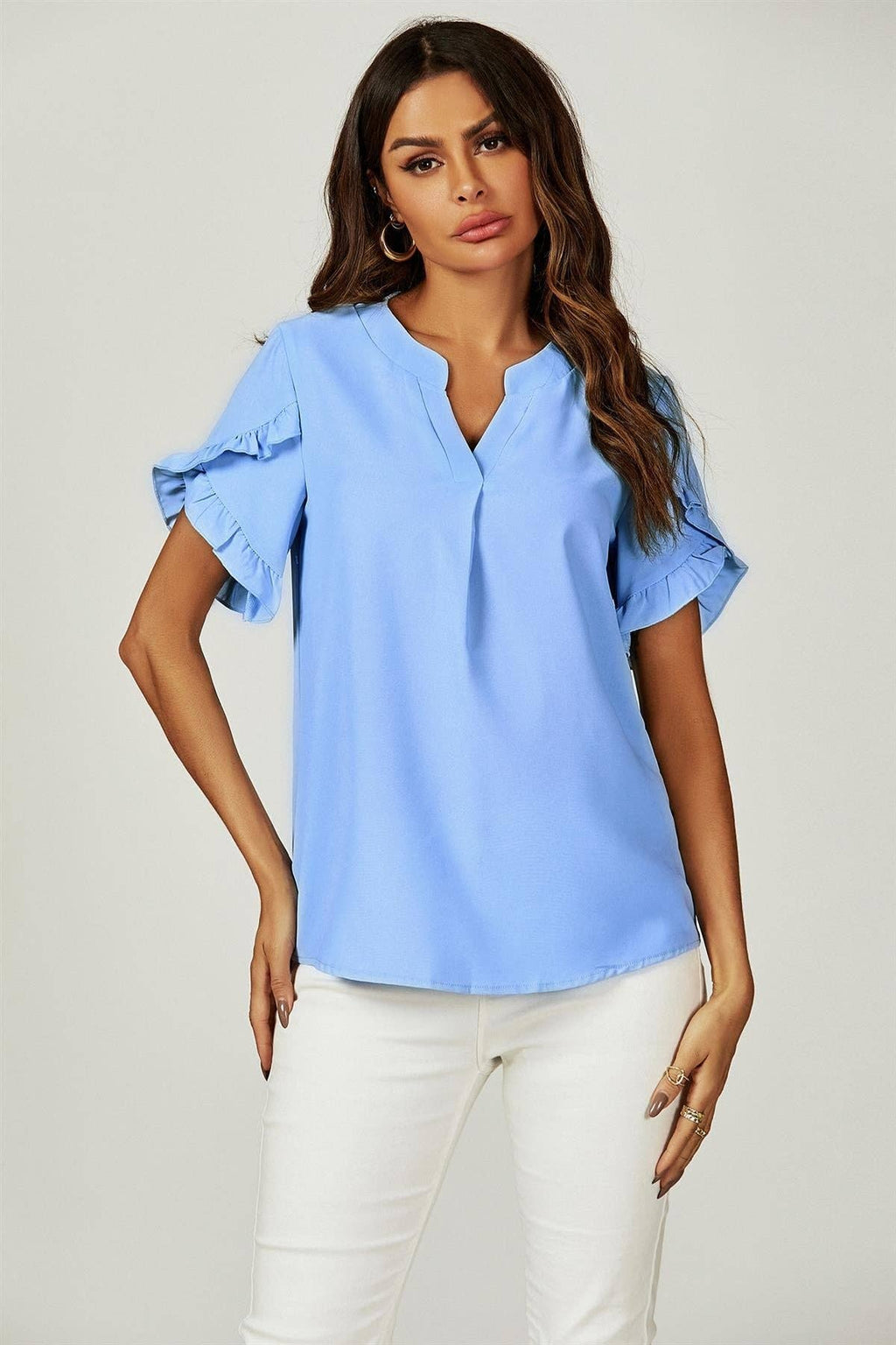 FS Collection - Kortærmet blusetop med Frill Trim Detail