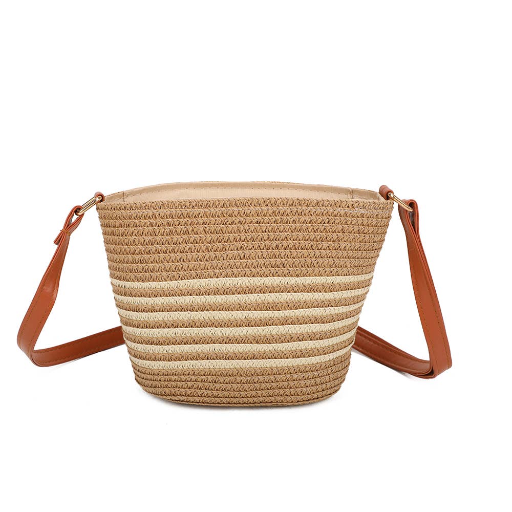 SOLEA Taske med stribet strålook og justerbar skulderrem: BEIGE/SORT