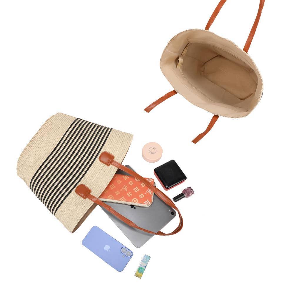 Gallantry - Capucine sommertaske i vævet materiale med striber: Beige