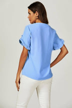 FS Collection - Kortærmet blusetop med Frill Trim Detail