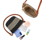 SOLEA Taske med stribet strålook og justerbar skulderrem: BEIGE/SORT