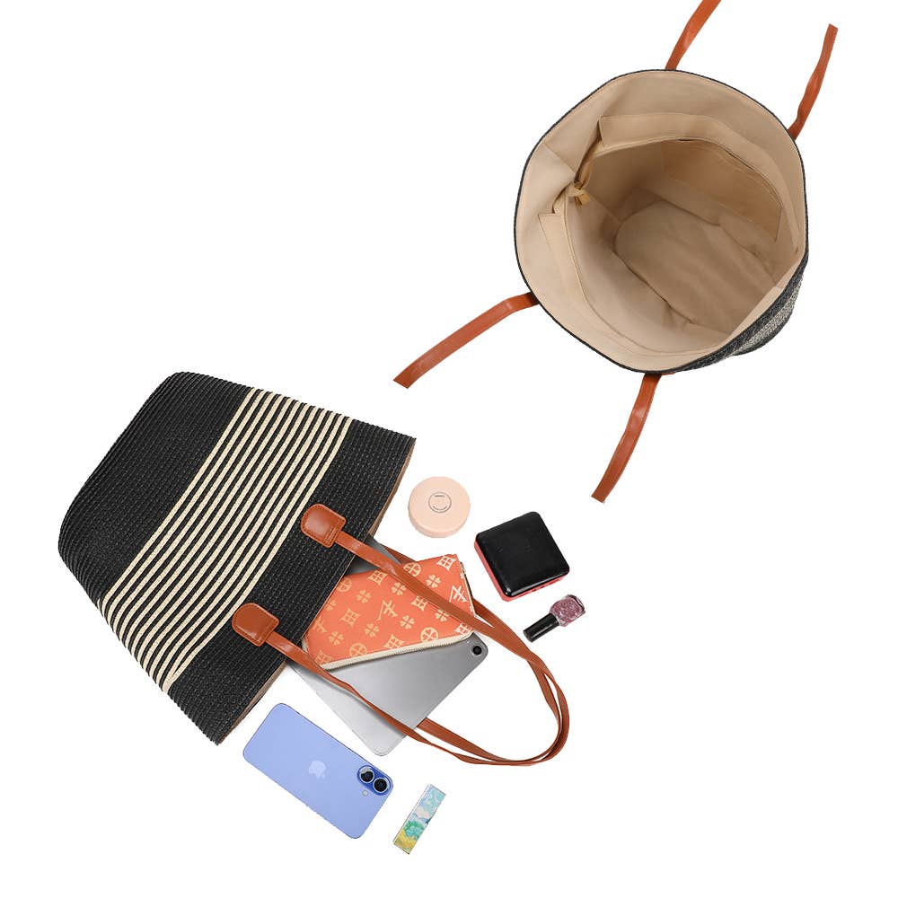 Gallantry - Capucine sommertaske i vævet materiale med striber: Beige
