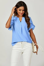 FS Collection - Kortærmet blusetop med Frill Trim Detail