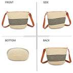 SOLEA Taske med stribet strålook og justerbar skulderrem: BEIGE/SORT