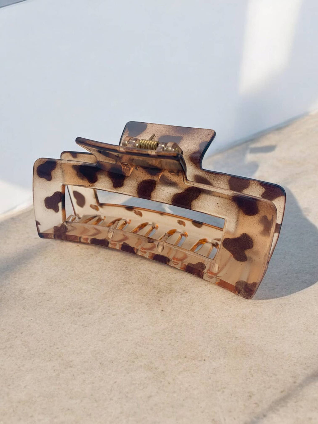 Rektangulært leopard hårklemme YH53: Grå / Syntetisk