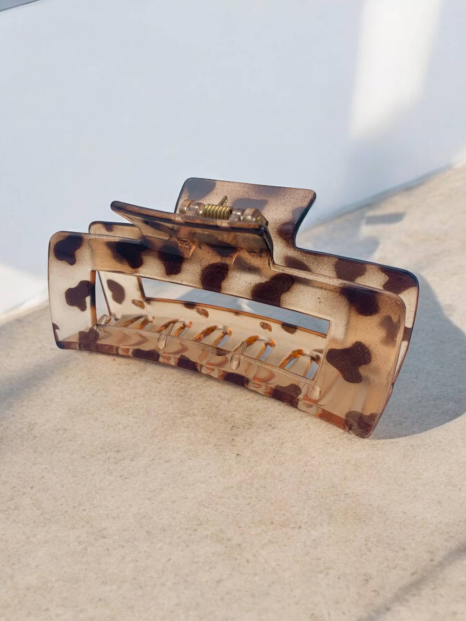 Rektangulært leopard hårklemme YH53: Grå / Syntetisk