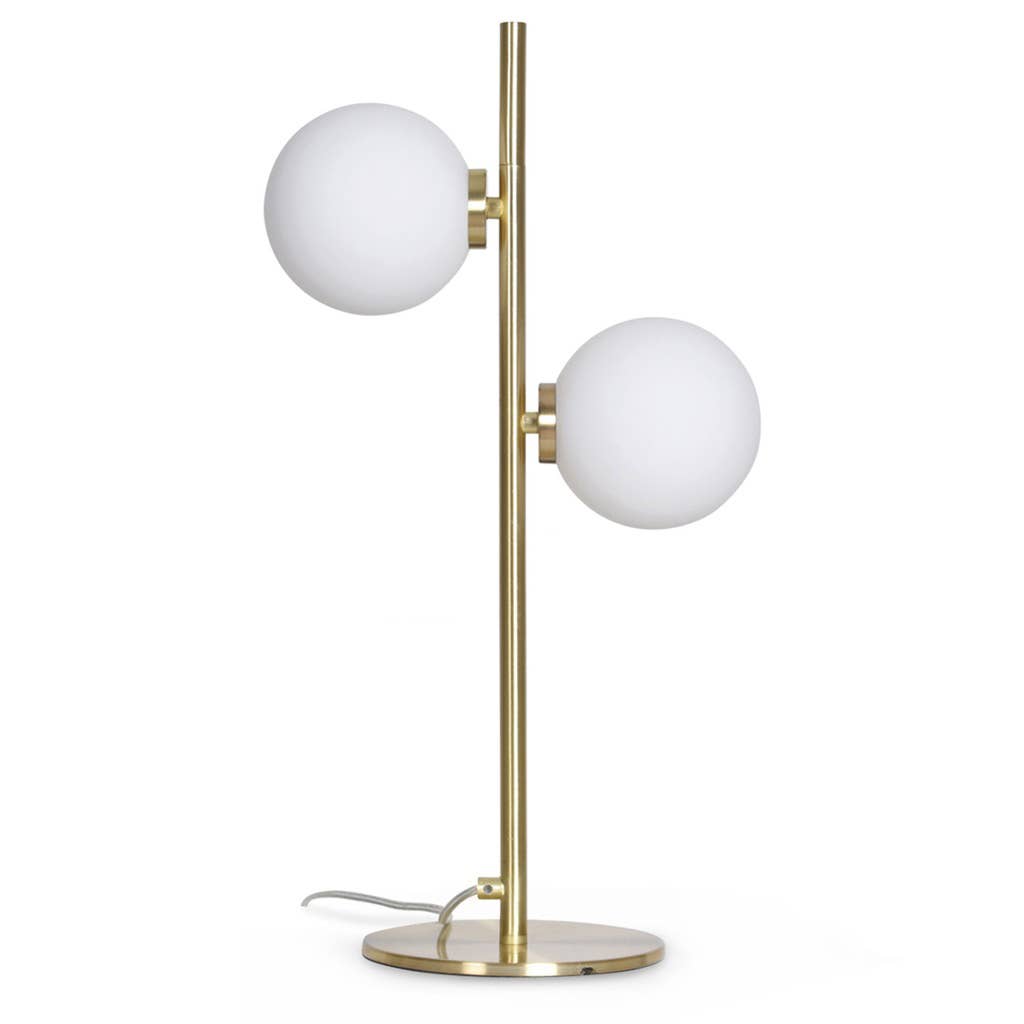 Opjet Paris Edmond satinlampe i guld med 2 glasglobusser