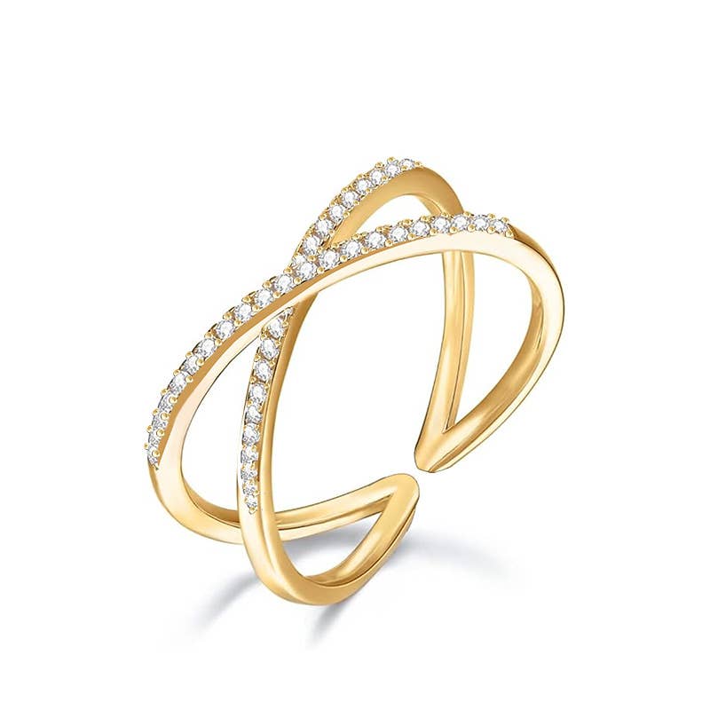 Justerbar åben korsformet ring med zirkoner