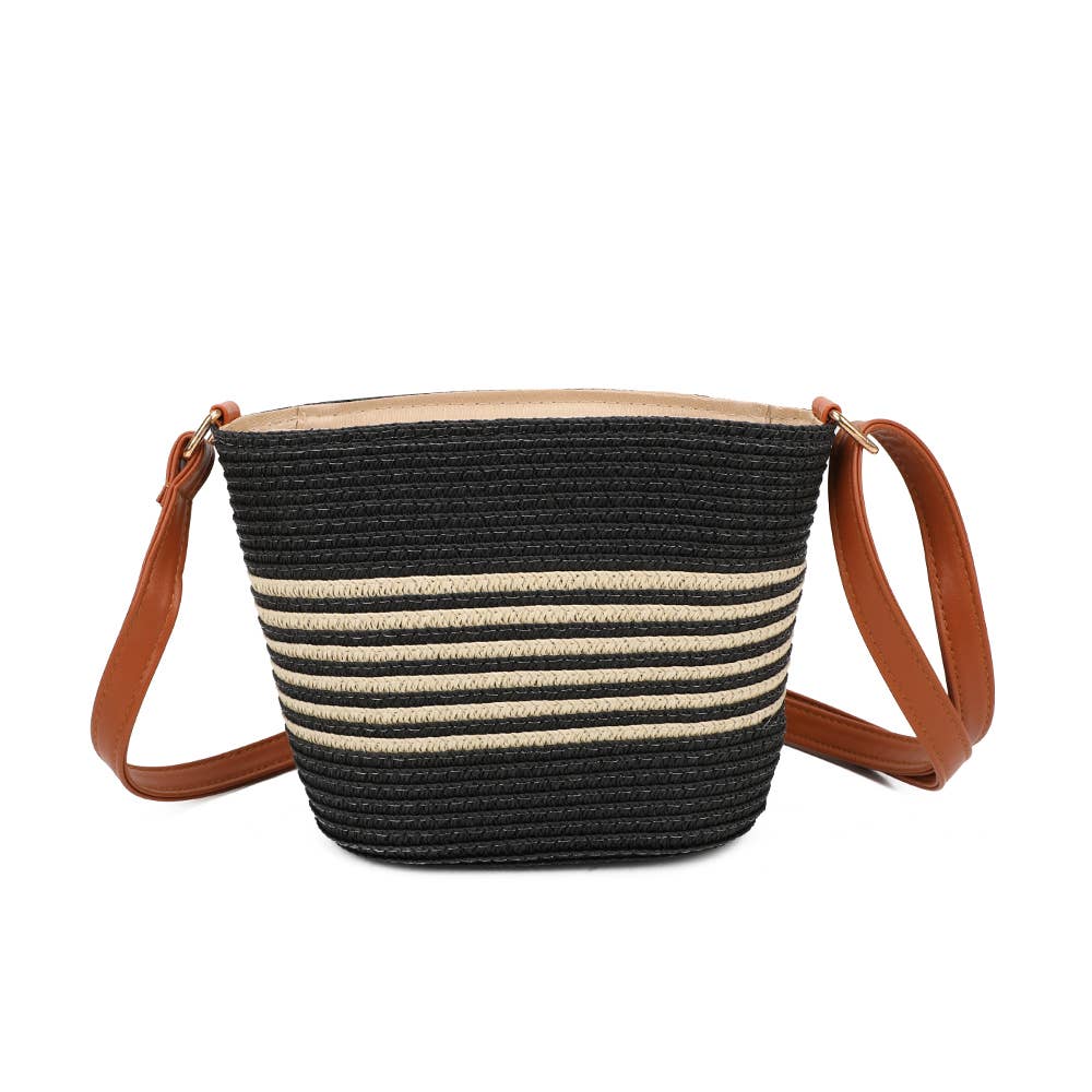 SOLEA Taske med stribet strålook og justerbar skulderrem: BEIGE/SORT