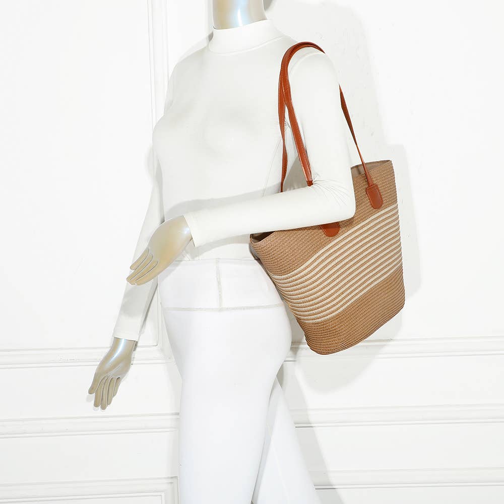 Gallantry - Capucine sommertaske i vævet materiale med striber: Beige