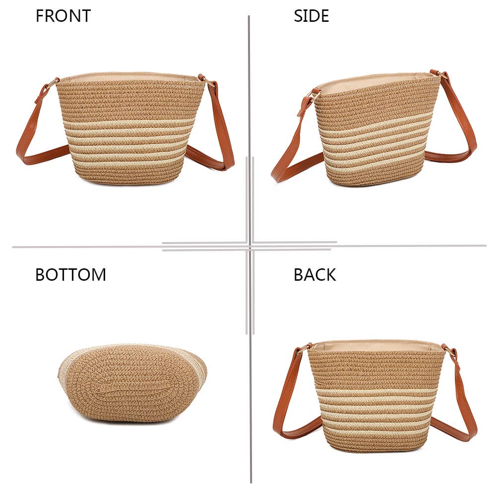 SOLEA Taske med stribet strålook og justerbar skulderrem: BEIGE/SORT